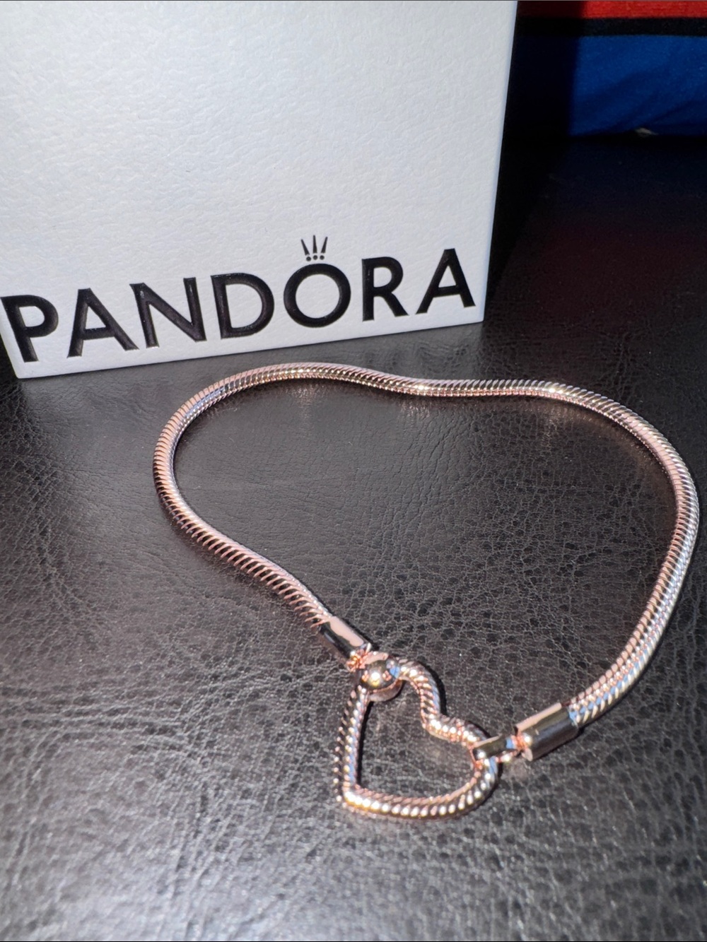 Pandora Rose Gold Heart Clasp Snake Bracelet